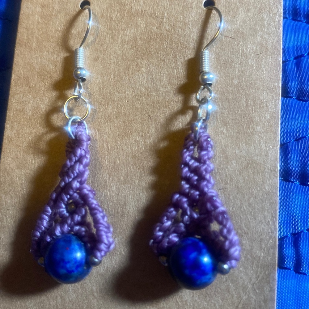 Lapis macramé into earrings